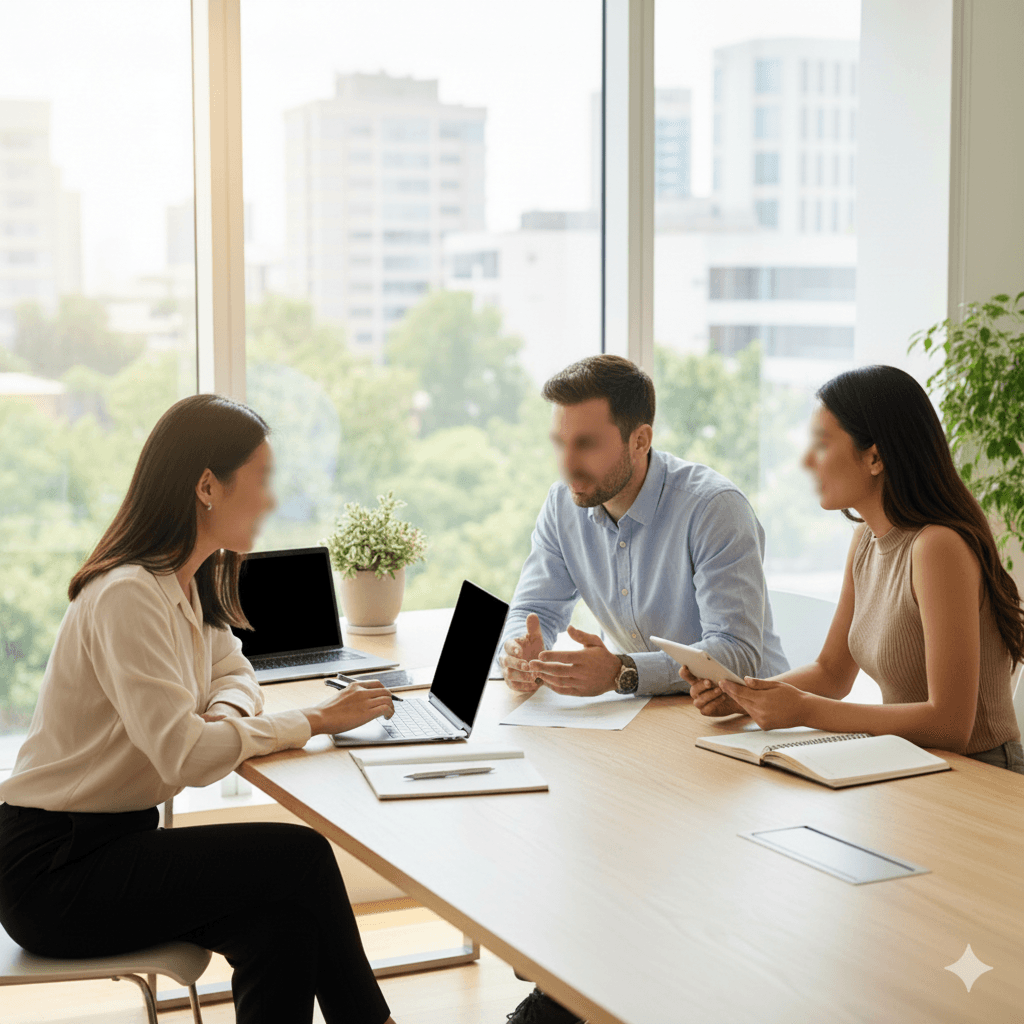 GDPR-compliant photo with blurred faces and redacted screens after AI processing